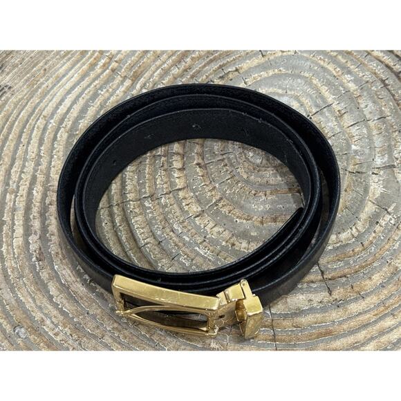 Vintage Givenchy Black Leather Gold Buckle Belt 1 1/4” X 46” XL Y2K main image 11